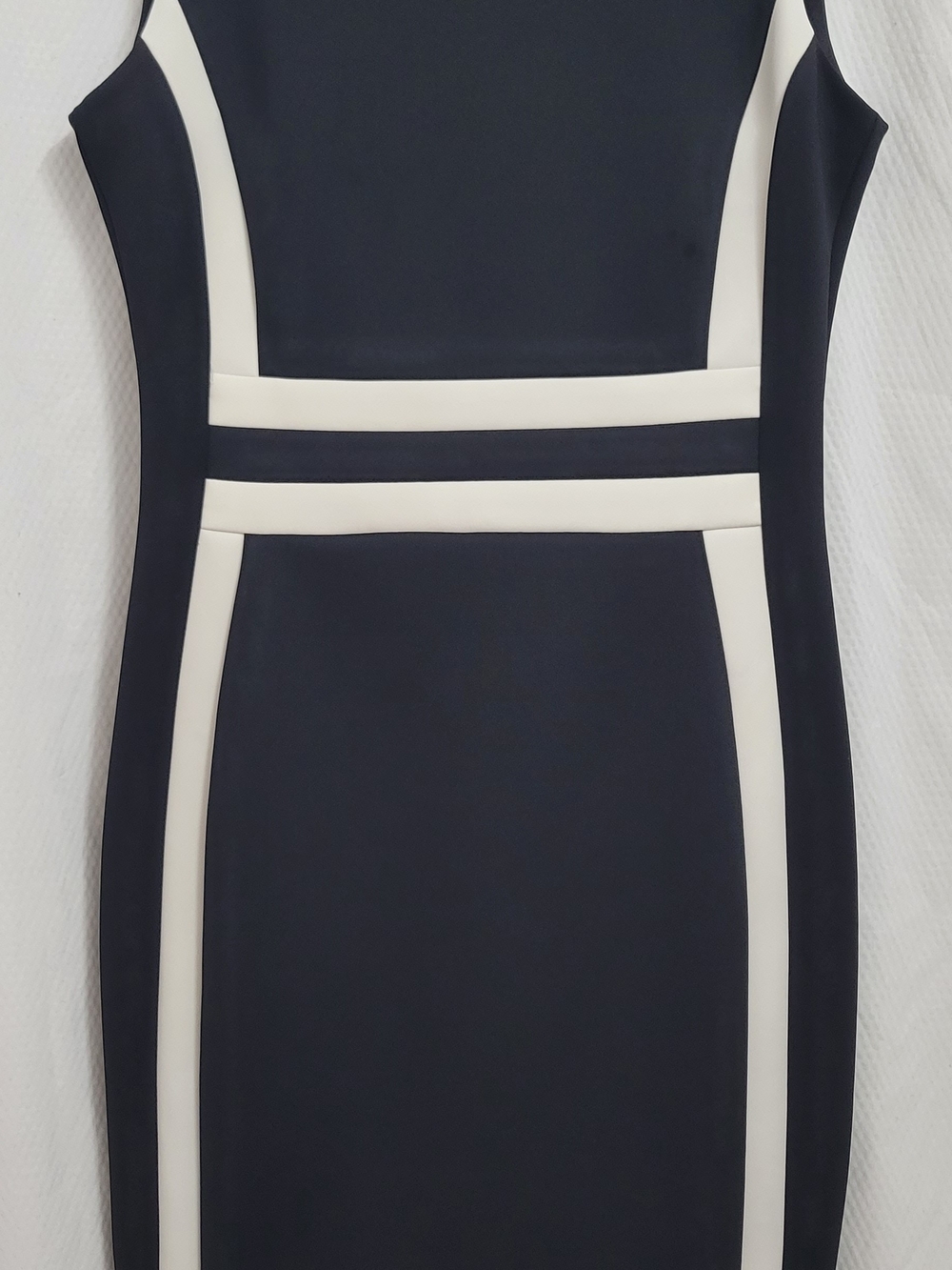 Calvin Klein Black and White Colorblock Midi Sheath Dress